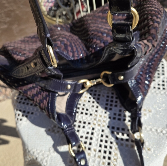 Cole Haan Genevieve Woven Leather and Suede Purple Handbag - Picture 7 of 12